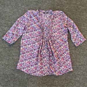 a.n.a-a new approach Women XL Blue/Pink Floral 3/4 Sleeve Casual/Career Blouse